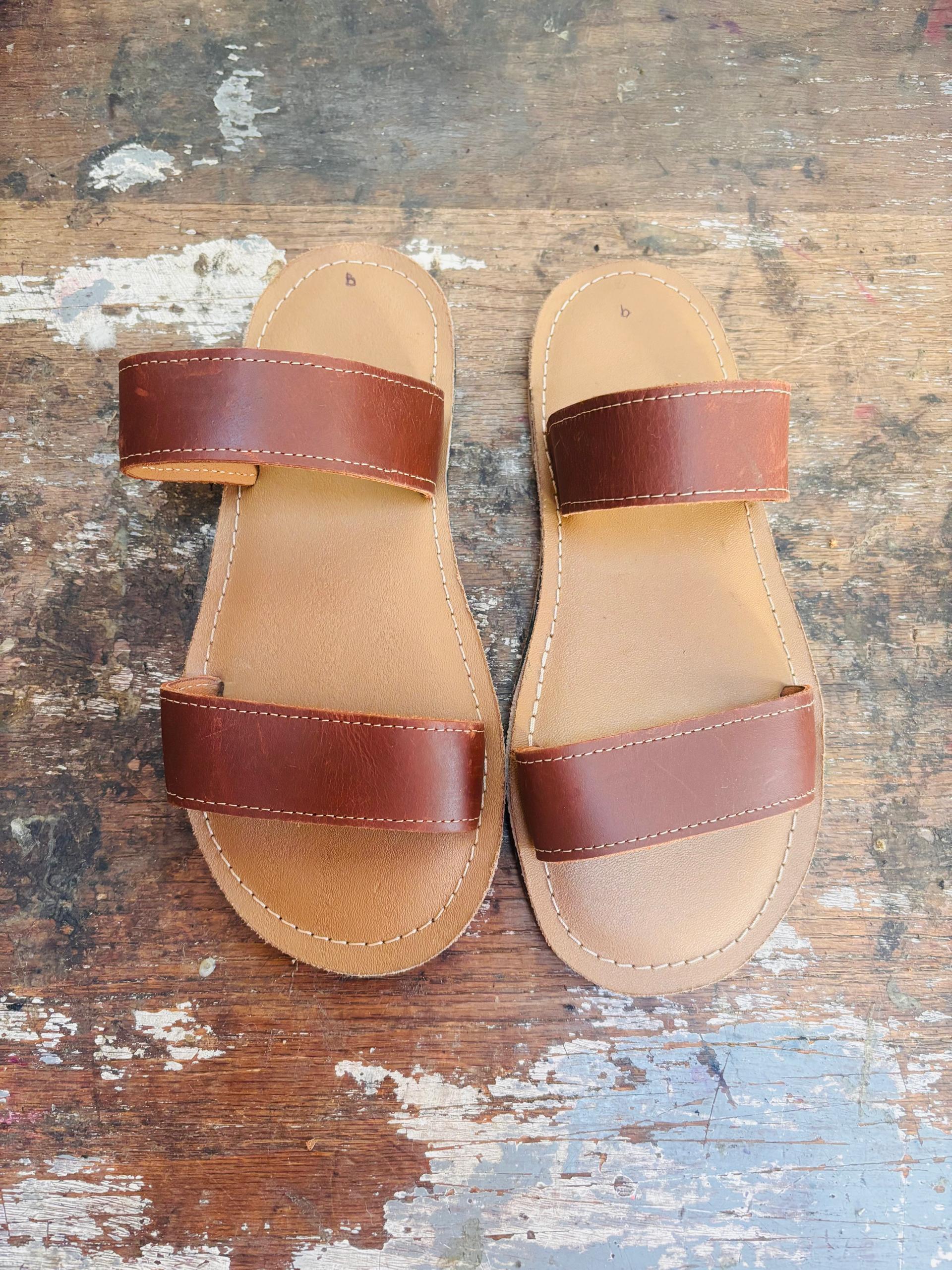 Handcrafted Women's Genuine Leather Two-Strap Slides